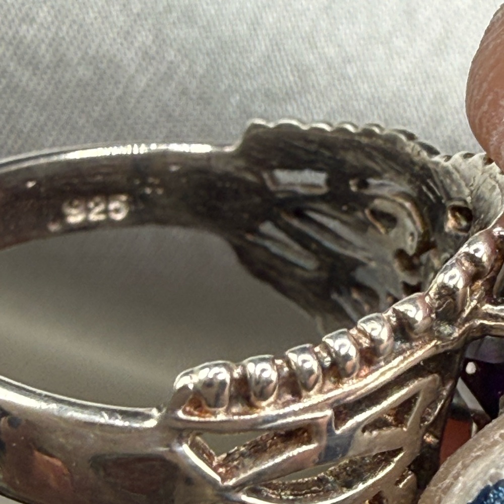 Vintage stamped Amethyst Sterling silver Ring 8.5 10.10 G - Picture 10 of 12